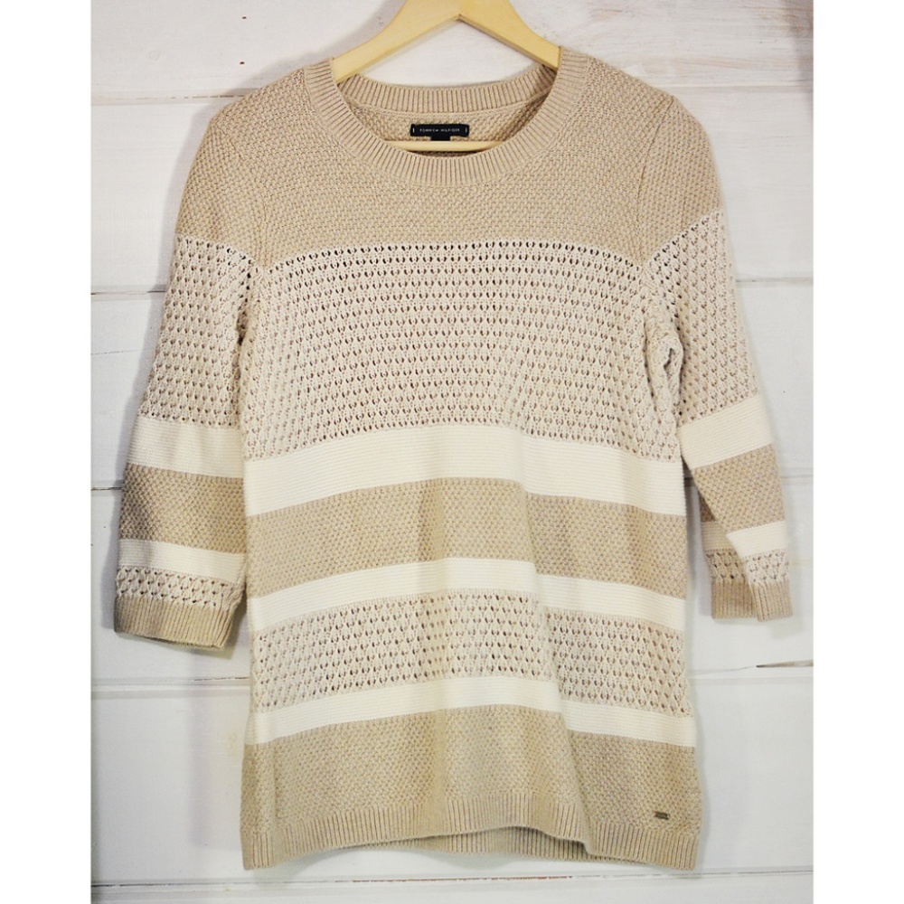 Tommy Hilfiger Tan and white Stripe sweater Size L